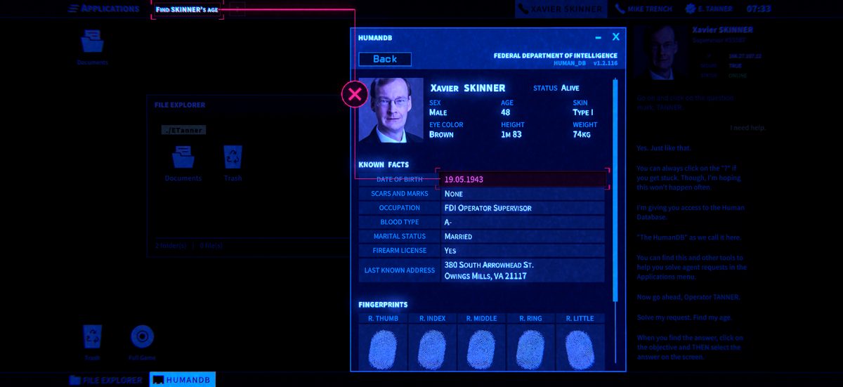 Citizen database profile in the FDI software